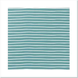 Dusty Turquoise & White Handdrawn Stripes Posters and Art